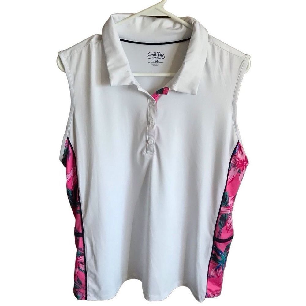 Coral Bay Golf sleeveless top shirt Size petite XL pink floral tropical collar